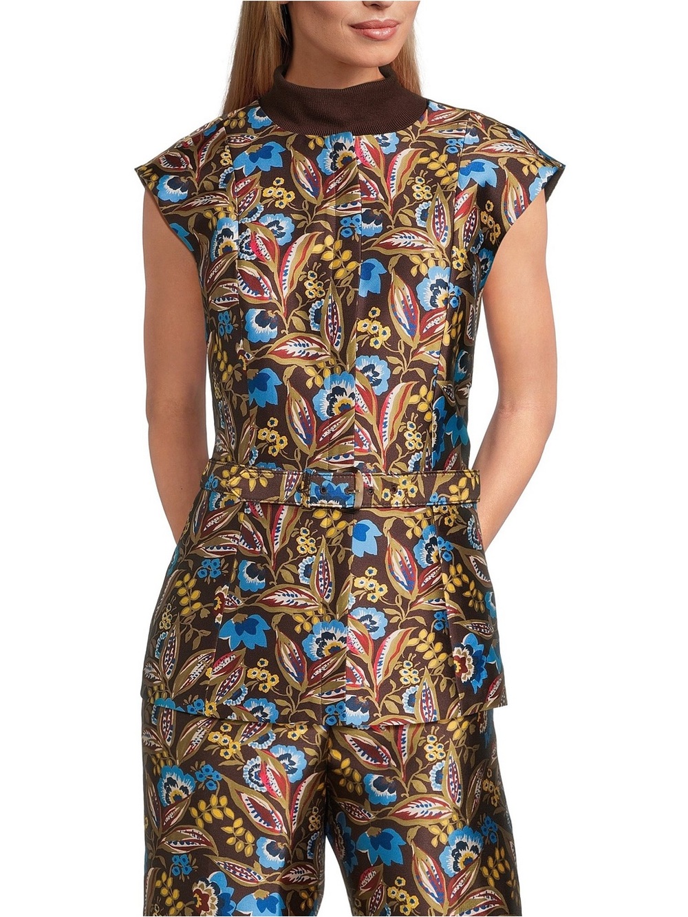 Preston & York Eliza Crew Neckline Sleeveless Printed Mikado Vest